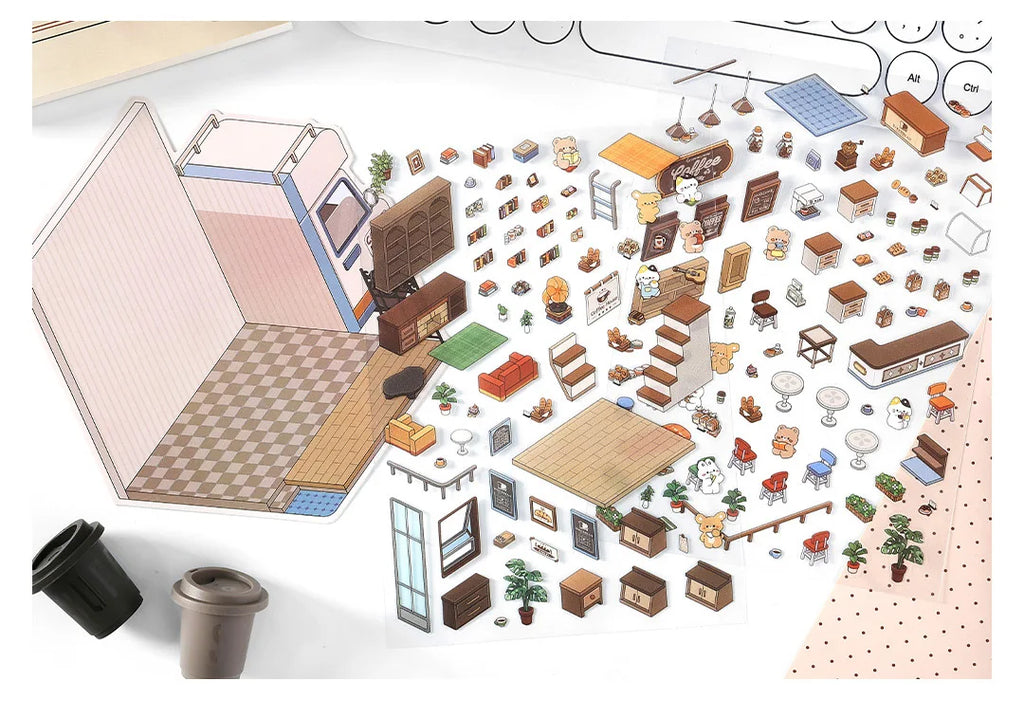 Pets In a Bus Cafe Scene Set